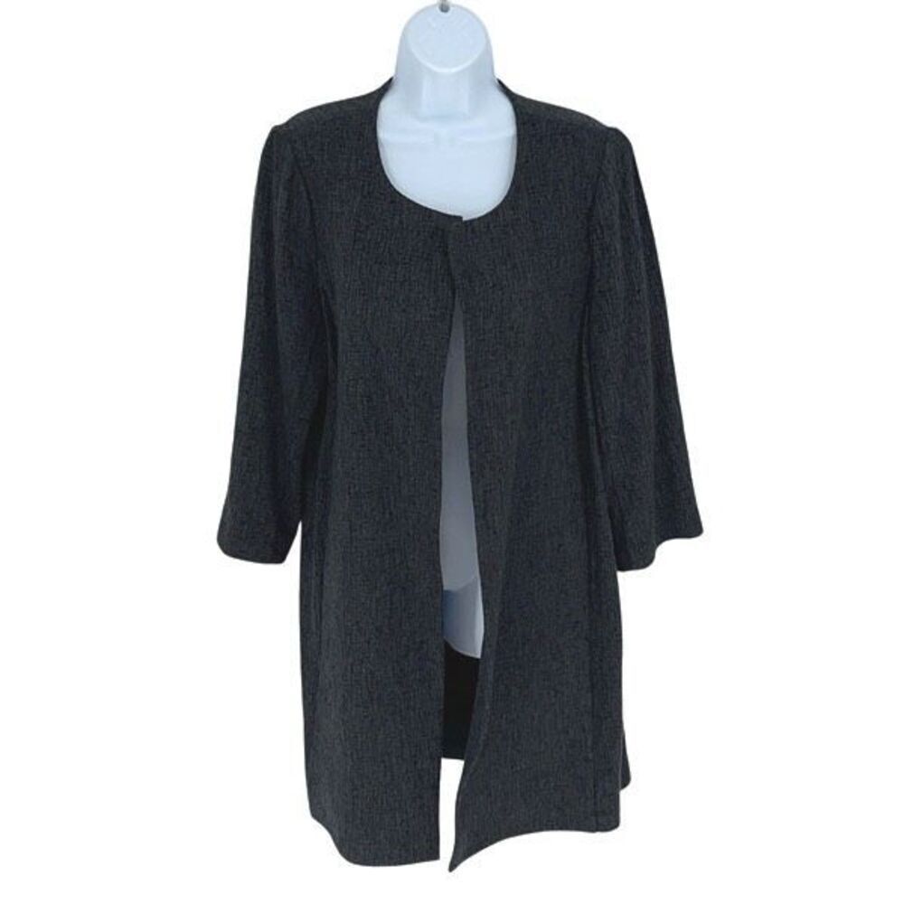 Eileen Fisher Womens Crosshatch Open-Front Topper Jacket Black Gray Size Medium